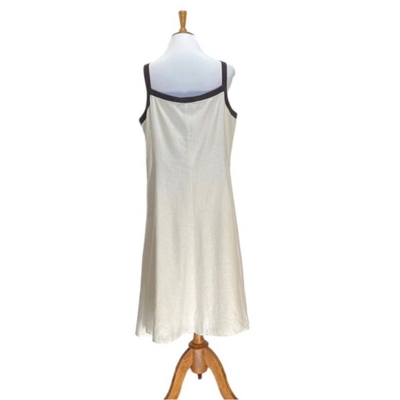 Ralph Lauren size 10 dress a-line Linen sleeveless lined zip Ivory W Brown Trim - Picture 5 of 7